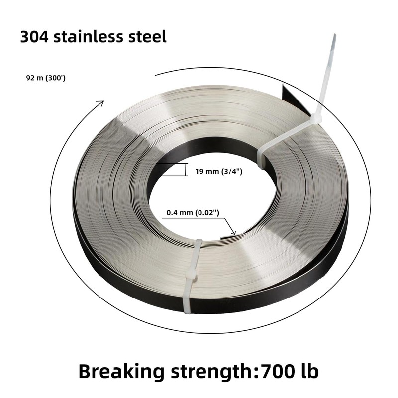 3/4” 304 Stainless Steel Strapping Coil Band 300 ft, 0.02”