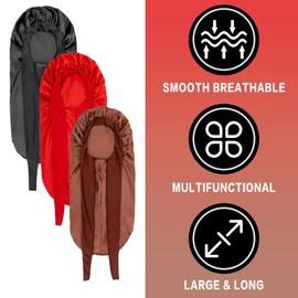 3Pcs Bonnets for Black Women Braid Bonnet, Large Long Satin Bonnet for Braids Sleeping, Black Women Satin Silk Bonnet with Stretchy Tie Band Sleep Bonnet Cap for Long Curly Hair (Black&Blue&Flower)