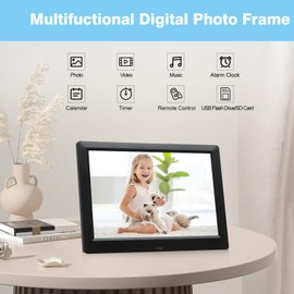 8.7 Inch Digital Photo Frame, Electronic Photo Frame, 1024 x 768 HD IPS Screen, Photo/Music/Video Player/Calendar/Alarm Clock with Remote Control, Supports USB or SD Card