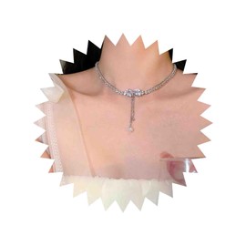 Iaceble Sparkly Rhinestone Choker Necklace Crystal Bow Collar Necklace Silver Cz Pearl Drop Necklace Rhinestone Tennis Necklace Chain Crystal Wedding Necklace Jewelry for Women