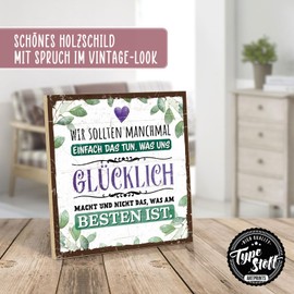 TypeStoff HS-00867 Wooden Sign with Saying - Happy - Vintage Look with Quote as a Gift and Decoration on Hygge and Wellbeing
