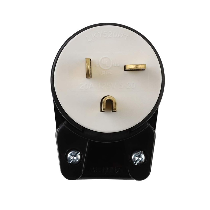 USA 3-Prong Male AC Plug, Right Angle UL Nema 5-20P