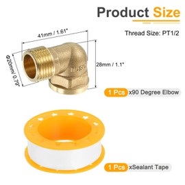 sourcing map 90 Degree Elbow, PT1/2 Inch Male x PT1/2 Inch Female Brass Right Angle Pipe Fitting, Connector for Fluid Gas Fuel Oil Pipe, 41x28mm