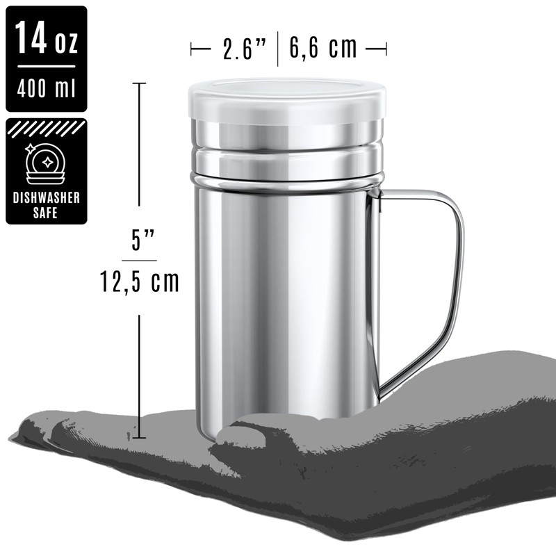 CUSINIUM 14oz Large Stainless Steel Salt Pepper Dredge Shakers -