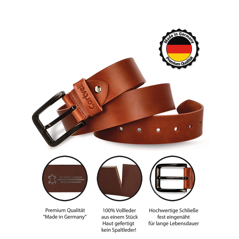 Cartvelli Men's Genuine Leather Belt, Black, 40 mm, Made in