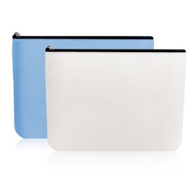 2PCS Christmas Gift Cosmetic Bags for Women Plain Makeup Pouch DIY Craft Zipper Pouch Cosmetic Bag with Zipper Blank Makeup Pouch Travel Makeup Bag with Zipper for Birthday Gift (Light Blue & Beige)