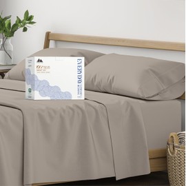 Mayfair Linen 100% Organic Cotton Sheets California King Size - 4 PC Organic Cotton Cal King Size Percale Weave Sheet Set, Soft, Cooling & Crisp, 16" Deep Pocket Hotel Quality Bedding Set - Taupe