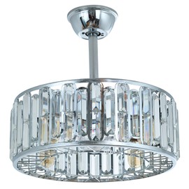 GDLT 18" Silver Crystal Caged Ceiling Fan and Remote, Modern Fandelier Fan Light with Reversible DC Motor, Chrome Chandelier Fan for Bedroom, Living Room, Dining Room