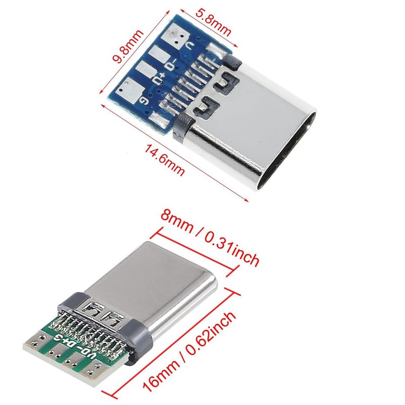 RUNCCI-YUN Micro USB C Male Socket Soldering, 24 Pins USB