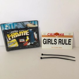 NEW Mini License Plate & Frame Bike Bicycle California GIRLS RULE Beach Cruiser