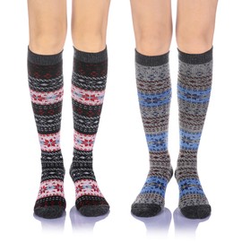 DoSmart Womens Winter Warm Knee High Socks Ladies Wool Cozy Thick Hiking Skiing Comfy Thermal Boot Long Socks 2 Pairs (2 Pairs Vintage E)