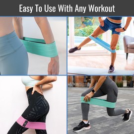 Healthsmart Fabric Resistance Bands, Targets Abs, Glutes, Quads, Calves, Hamstrings, 3 bands with Variable Resistance Levels, Minimum 15lbs and Maxes at 70lbs, Travel Case & Exercises Included, Pastel