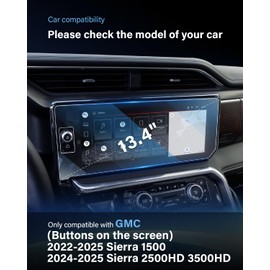 For 2024~2025 Sierra 1500& 2024~2025 Sierra 2500HD 3500HD (Buttons on the screen) Screen Protector 13.4 Inch Glossy Tempered Glass Touchscreen *1 9H Hardness Glass - No More Scratch&Fingerprint