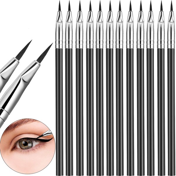 12 Pieces Angled Eyeliner Brush Tint Brush Gel Liquid Thin Makeup Conical Brush Fine Curved Angle Lightweight for Fast Makeup Tool
