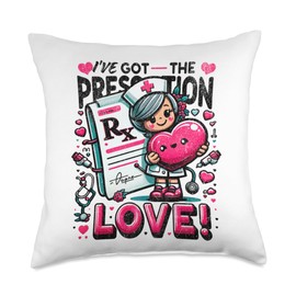 Nurse Valentine Hearts & Health Harmony Love's Remedy-Whimsical Nurse with Heart Prescription Throw Pillow, 18x18, Multicolor