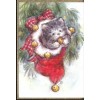 kitten in stocking Christmas Card #86- 1 card + 1