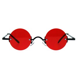 PASTL Small Round Circle Rimless Sunglasses Wide Frame Narrow Lens Black, Red