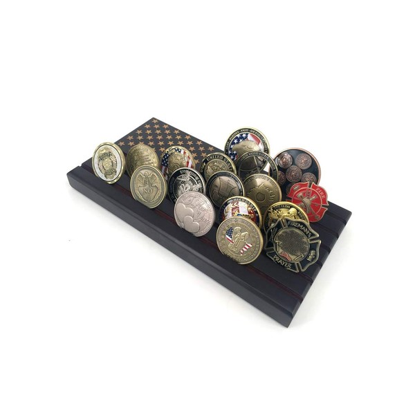 American Flag 6 Row Challenge Coin Display Stand Case Military
