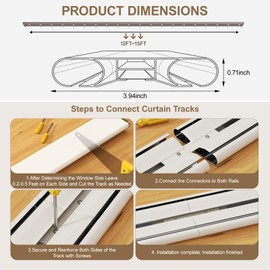 Double Curtain Track Ceiling Mount Silent Smooth, Aluminum Construction, Ideal for Homes Needing Blackout and Light Transmission, Fits Bedrooms, Living Rooms,Champagne 12-15FT