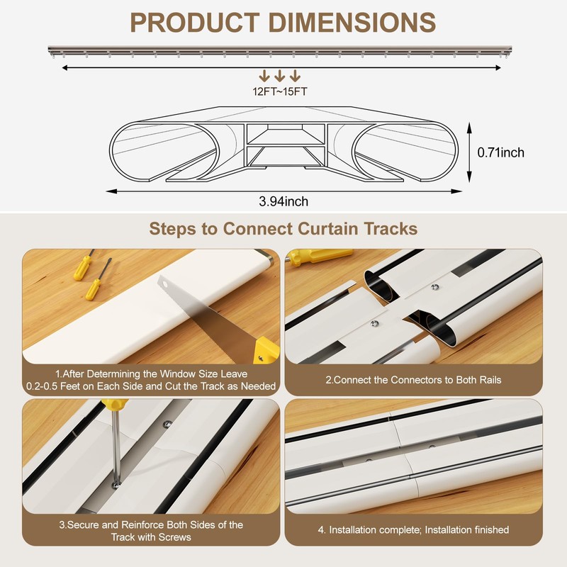 Double Curtain Track Ceiling Mount Silent Smooth, Aluminum Construction, Ideal