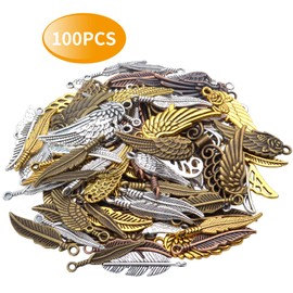 100 Pieces Mixed Colors alloy Angel Feather Wings Charms Pendants Jewelry Findings for DIY Necklace Bracelet