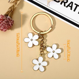 Flower Keychain, Cute Keychains Flowers Charms Enameled Keychain Sweet Aesthetic Keychains Charms Preppy Accessories Bag Purse Charm Gold Key Chain Charm Tassel Keyring for Women Girls Bag