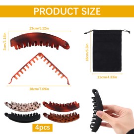 Pack of 4 Large Banana Hair Clips Vintage Ponytail Hair Clip Non-Slip Leopard Hair Clips for Women Girls Thick Medium Hair 4 Colours Hair Clips Women's Large