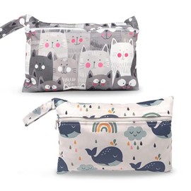 Pack of 2 Nappy Belts, Mini Zip Wet Bag, Nappy Bag, Changing Bag, Waterproof, Organiser Bag for Cosmetic Pads, Baby Nappies on the Go Travel, White and Colourful