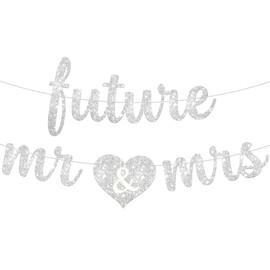 KatchOn, Silver Glitter Future Mr & Mrs Banner - 10 Feet, Pre-Strung, No DIY | Future Mr and Mrs Banner | Engagement Party Decorations | Bachelorette Party Decorations, Bridal Shower Decorations