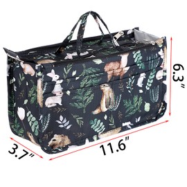 BTSKY Printing Handbag Organizers Inside Purse Insert - High Capacity 13 Pockets Bag Tote Organizer with Handle (Black Animal)