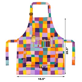 BeeGreen Kids Apron 2 Pack Cell Kids Painting Aprons with Adjustable Strap & Front Pockets Toddler Aprons for Girls & Boys Artist Smocks for Cooking Baking Kitchen Washable