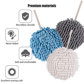 Toalla de mano de chenilla, súper suave, de secado rápido, de secado rápido, fuerte absorción de agua, terciopelo de microfibra, paños de limpieza, esponja para baño, cocina, con bucle para colgar, gancho de pared (3 unidades)