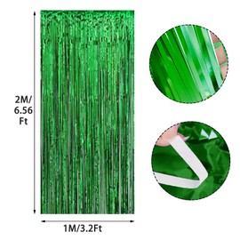 Metallic Tinsel Foil Fringe Curtains, Photo Booth Backdrop Hanging Door Streamers for Birthday Party Decorations (3.2Ft x 6.56Ft) (1, Green)