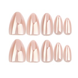RIICFDD 30 Pcs Press on Nails Short Fake Nails Light Apricot Color Nails Almond False Nail Tips with Solid Color Designs Acrylic Glossy Stick on Nail Full Cover Fingernails Manicure for Women
