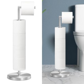 Toilet Paper Holder Stand, Stainless Steel Bathroom Toilet Paper Roll Holder Stand, Free Standing Toilet Paper Holder, Steady Toilet Paper Holder with Solid Weighted Base - Silver
