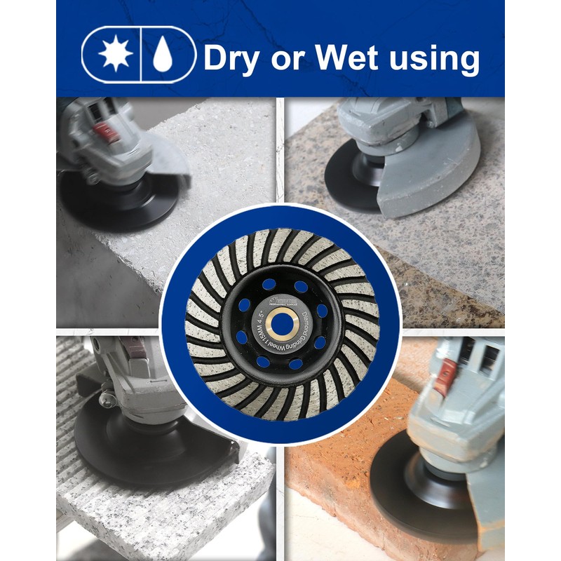 SHDIATOOL 4-1/2 Inch Turbo Row Diamond Grinding Cup Wheel for
