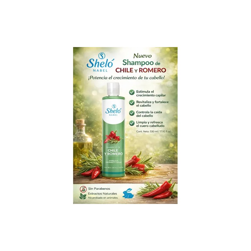 Pack De 4 Shampoos Chile Y Romero 530ml Shelo Nabel