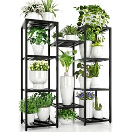 Hongsane Metal Heavy Duty Plant Stand Indoor Outdoor,10 Tier Tall Plant Stands Holder,Large Wrought Iron Plant Shelves for Multi Pots,Black Tiered Flower Display Riser for Living Room,Patio,Balcony