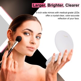 Espejo compacto con iluminación, espejo de maquillaje de viaje de 5 pulgadas, aumento 1X/10X, LED de grado médico, carga USB, visualización táctil y brillo regulable (blanco)
