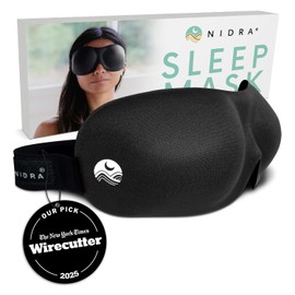 Nidra Contoured Sleep Mask for Side Sleepers – Zero Pressure Fit, 100% Light Blocking Eye Shade for Sleeping & Travel – Black, Standard Size