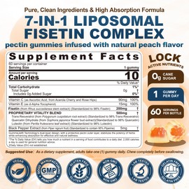 Liposomal Fisetin Complex Gummies - Healthy Aging & Cellular Renewal Support - 98% Purity Fisetin Supplement w/Trans-Resveratrol, Quercetin, Luteolin, Vitamin C & E, 1-A-Day, Vegan 120 Servings