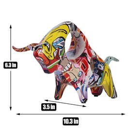 Resin Graffiti Bull Statue, Minimalistic Full-Color Bull Figurine Decor, Originality Abstract Bull Sculpture Home Decor, Suitable for Interior Decor, Bookshelf, Table top, Centerpiece(Graffiti B)