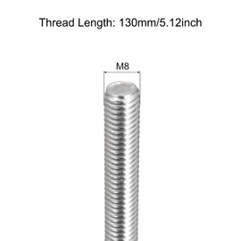 TOP-VIGOR 4Pcs M8 x 130mm Fully Threaded Rod, 304 Stainless Steel Right Hand Threads Rods, Fully Studding Rod Bar for Anchor Bolts, Clamps, Hangers and U-Bolts