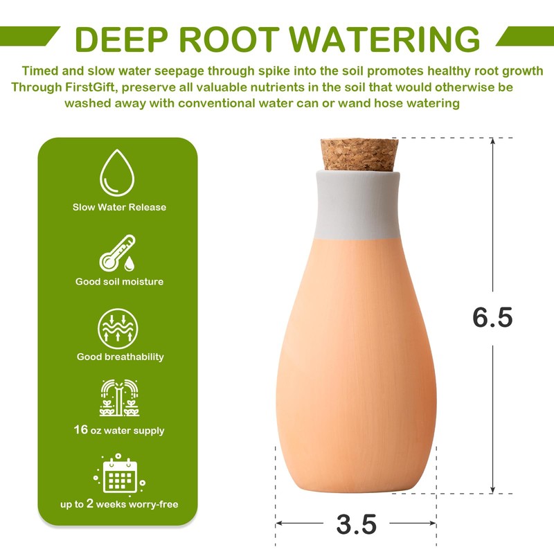 FirstGift 4 Pack Plant Self-Watering Stakes Terracotta Automatic Plant Waterer