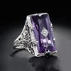 Metmejiao Vintage Women 925 Silver Ring Purple Gemstone Party Wedding