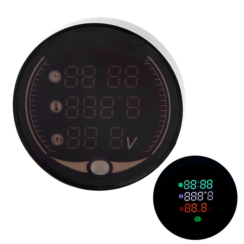 3-in-1 Motorcycle Electronic Digital Thermometer Voltmeter Time Clock Temperature Gauge