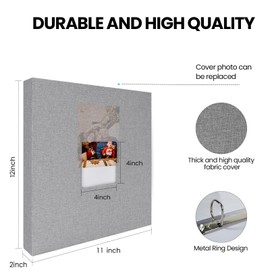 8.5x11 Scrapbook Inch Large 3 Ring DIY Linen Cover Scrap Books with 30 Plastic Sleeves 60 Pages Blank White Inner Pages, 8.5 x 11 Scrapbook Photo Albums for Baby Travel Wedding kids (Grey)