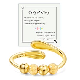 HEEYA Anxiety Ring for Women 925 Silver Anxiety Ring with Cubic Zirconia Open Adjustable Anti-Stress Ring with Beads Spinner Fidget Rings Women Hypoallergenic Mood Ring Against Stress Unisex