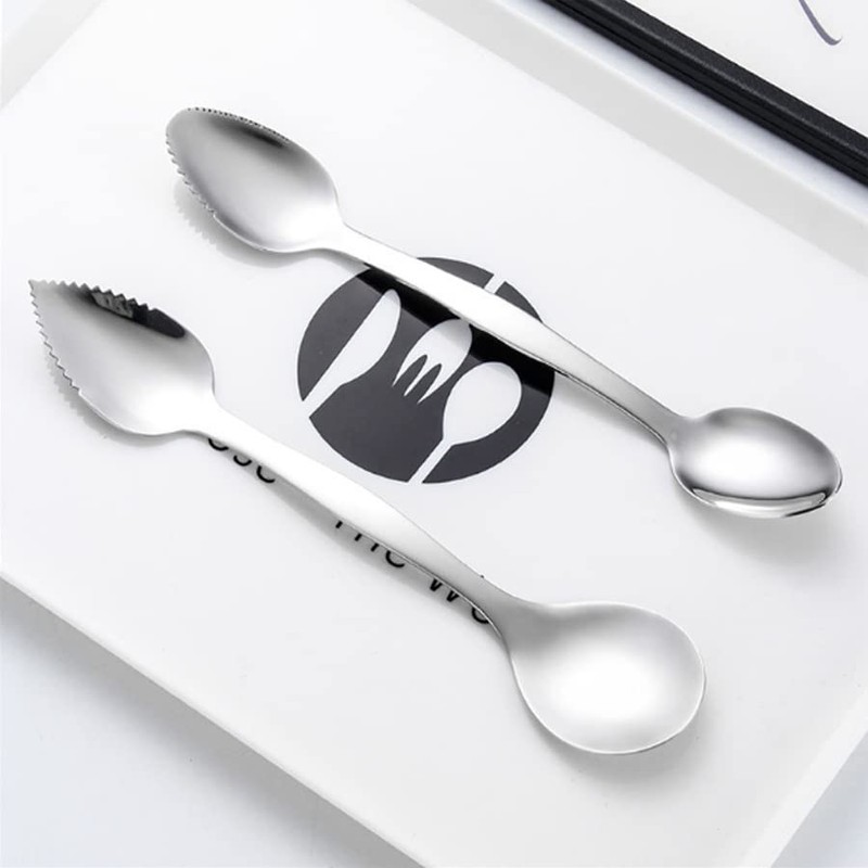 ARFUKA Grapefruit Spoons Serrated Double-Headed Grapefruit Spoons Mud Scraping Spoon