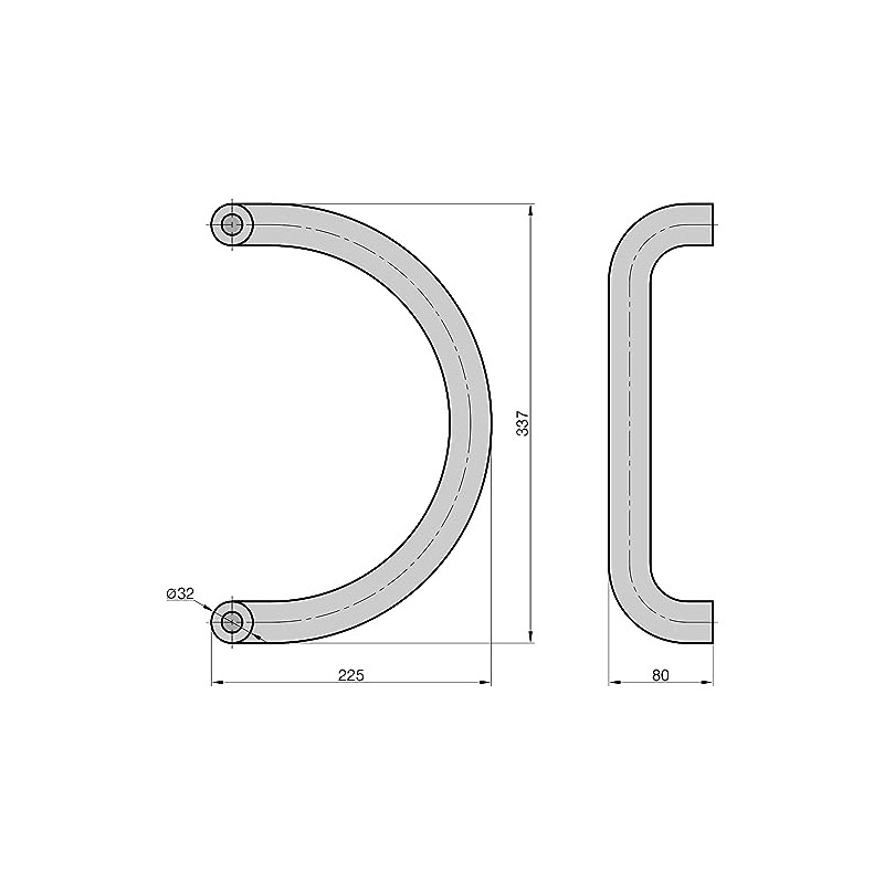 BASI U-shaped push handle, semi-circular, door fitting outside, stainless steel,